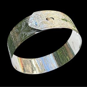 Vintage Victorian Revival Etched Buckle Bracelet Silver Tone